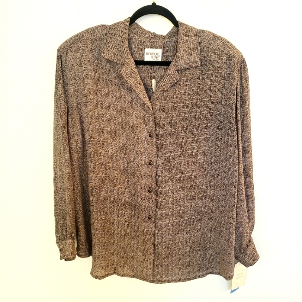 Vintage Brownstone Studio *DEADSTOCK* Brown/Cream Printed Blouse Size 20W NWT